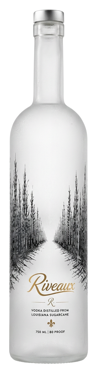 New Riveaux Vodka bottle with Louisiana cypress artwork